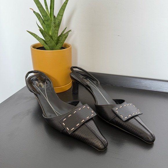 Vintage Kate Spade black leather buckle kitten heel slingback pumps - size 6 - Picture 4 of 6